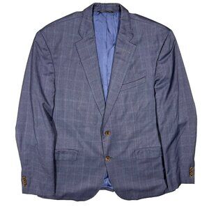 Jack Victor Blazer REDA 130s Wool Sport Coat Glen Check Blue Made in Canada 44 R
